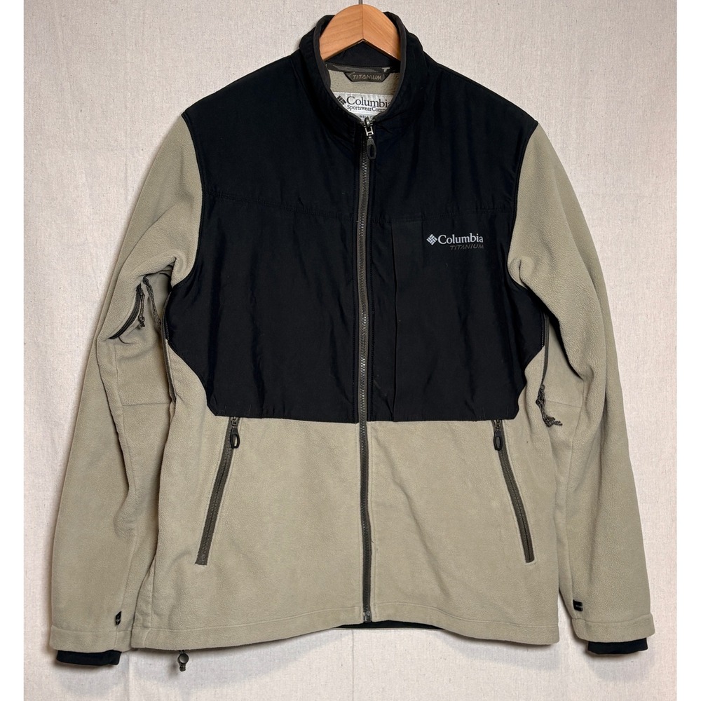 Columbia Titanium Fleece Jacket Mens Large Tan Black Interchange Full Zip Hiking